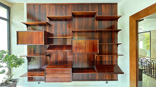 Scandinavian modular wall shelf in rosewood, Poul Cadovius, 60s