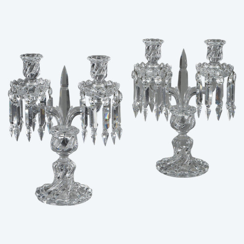 Pair of Baccarat crystal two-light candelabra