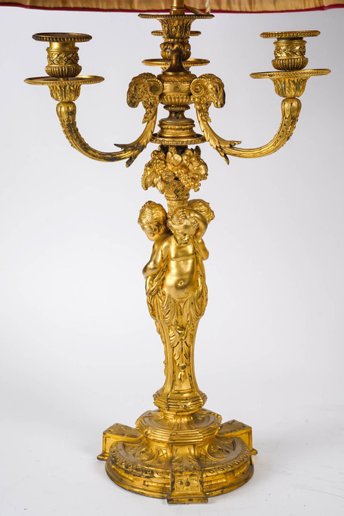 A pair of Louis XVI style gilt bronze lamps, late 19th century