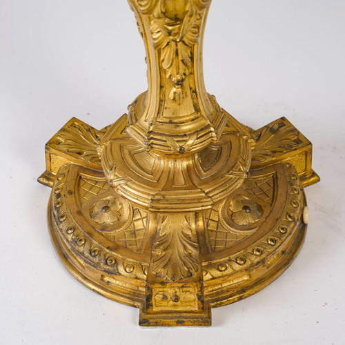 A pair of Louis XVI style gilt bronze lamps, late 19th century