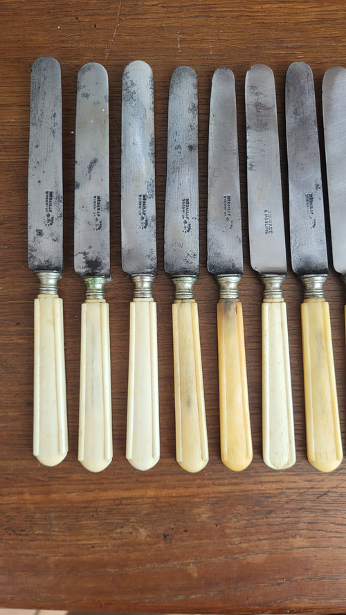 12 knives with steel blades and ivory handles, 19th century