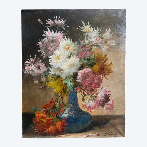 émile Godchaux - Nature Morte Au Vase Fleuri époque Fin 19ème