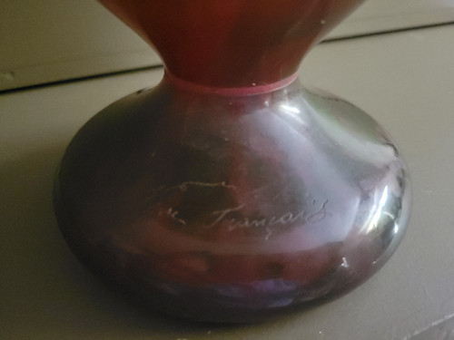 Art Deco vase on pedestal, Spirales model, signed Le Verre Français 1923/1926