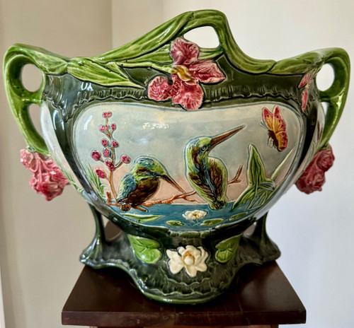 Magnifique Cache Pot en Barbotine Art Nouveau 