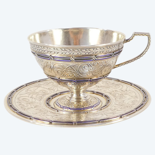 Lovely ART NOUVEAU cup on pedestal in SOLID SILVER, Russian style