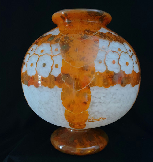 Large LeVerre Français-Charder ball vase from 1927