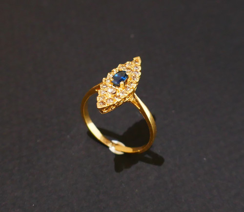 Marquise Ring Sapphire And Diamonds, 18 Carat Yellow Gold.