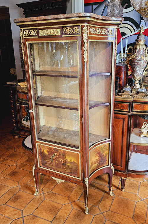 Louis XVI-style mahogany, gilt bronze and varnished Martin display case