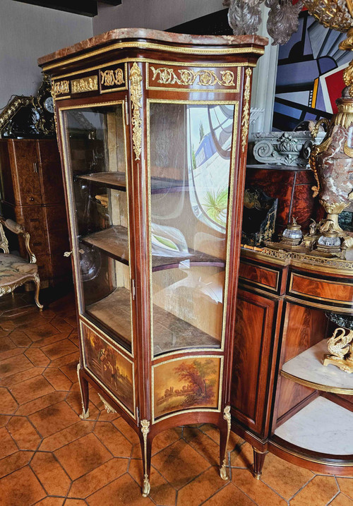 Louis XVI-style mahogany, gilt bronze and varnished Martin display case