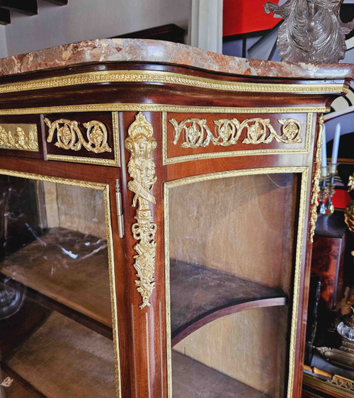 Louis XVI-style mahogany, gilt bronze and varnished Martin display case