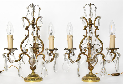 Pair of three-light gilt bronze girandoles