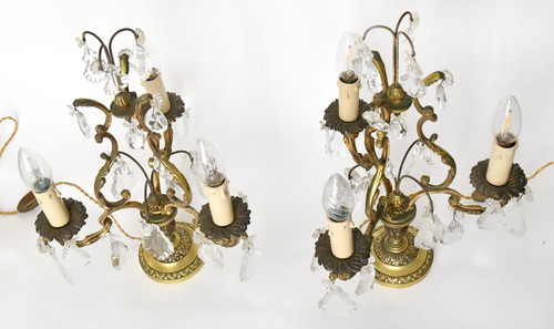 Pair of three-light gilt bronze girandoles