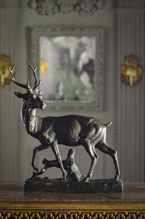 Grand bronze animalier / cerf / gruet jeune fondeur 