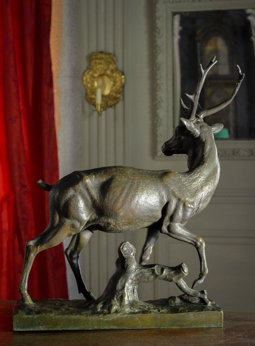 Grand bronze animalier / cerf / gruet jeune fondeur 