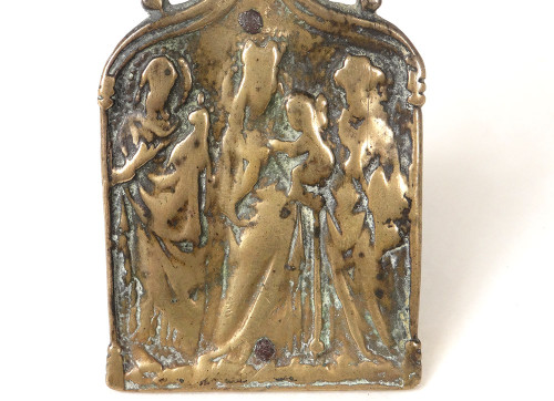 Plaque Bas-relief Baiser Paix Osculatoire Bronze Vierge Enfant Jésus 15th century