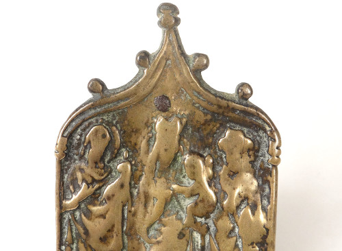 Plaque Bas-relief Baiser Paix Osculatoire Bronze Vierge Enfant Jésus 15th century