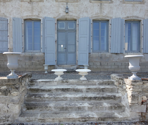 Paire de grands vases Medicis d'ornement, jardinières de jardin en fonte, époque XIXe siècle