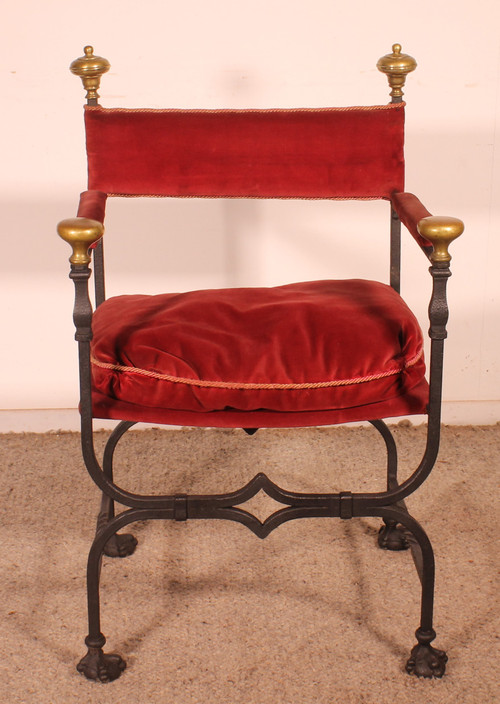 Pair Of Wrought Iron And Bronze Curule Armchairs