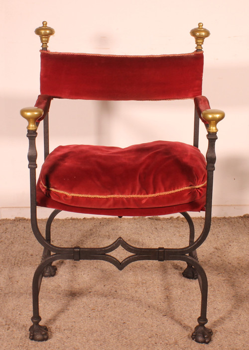 Pair Of Wrought Iron And Bronze Curule Armchairs