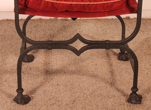 Pair Of Wrought Iron And Bronze Curule Armchairs