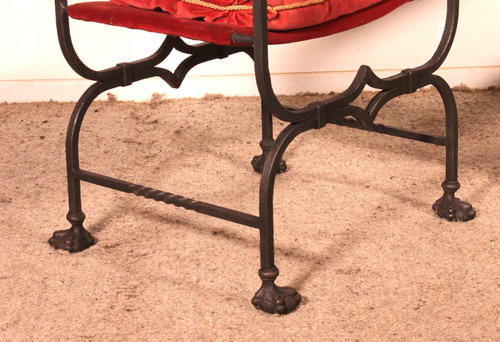 Pair Of Wrought Iron And Bronze Curule Armchairs