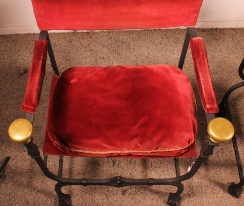 Pair Of Wrought Iron And Bronze Curule Armchairs