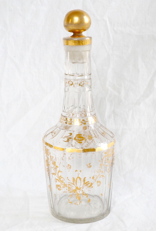 Carafe d'époque Louis XVI en verre taillé et doré - XVIIIe siècle