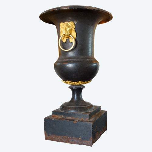 Seltene Vase aus Eisenguss und vergoldeter Bronze, Epoche Empire