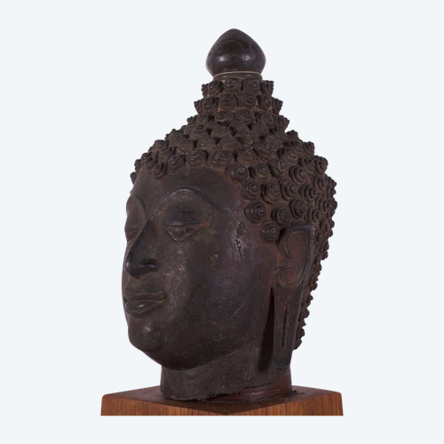 Großer Buddha-Kopf aus Bronze Lan Na