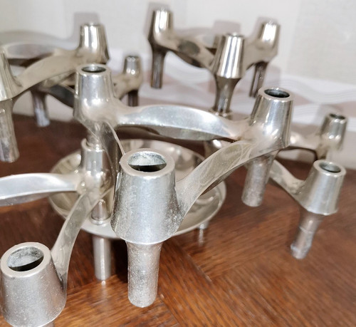 Sculpture of 12 candlesticks + cup designed by Caesar Stoffi and Fritz Nagel year 70