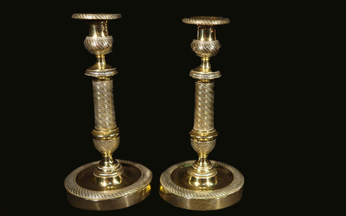 Pair of chiseled bronze candlestick Directoire period XVIIIth century