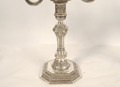 Pair of 2-light candelabra Louis XIV Christofle Dupérier Silver-plated metal 20th century