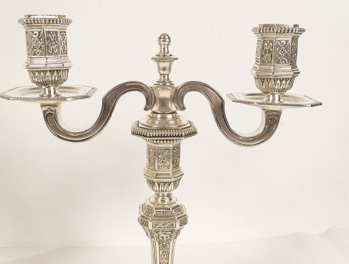 Pair of 2-light candelabra Louis XIV Christofle Dupérier Silver-plated metal 20th century