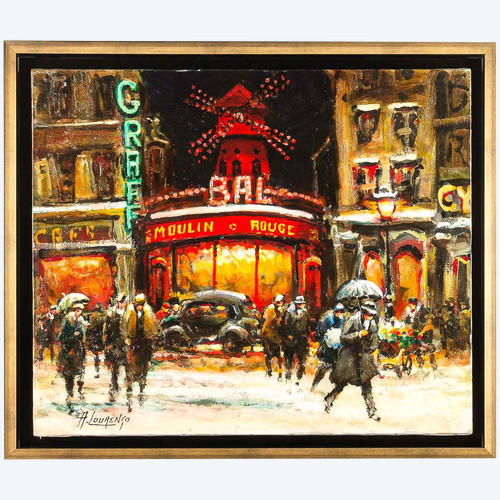 Armand Lourenco (1925-2004) - The Moulin Rouge under the Snow oil on canvas circa 1950-1960