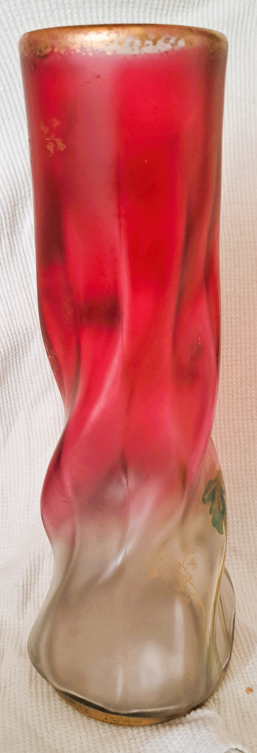 Vase François-Théodore Legras aus emailliertem, gedrehtem Glas mit Blumendekor Anfang des 20.