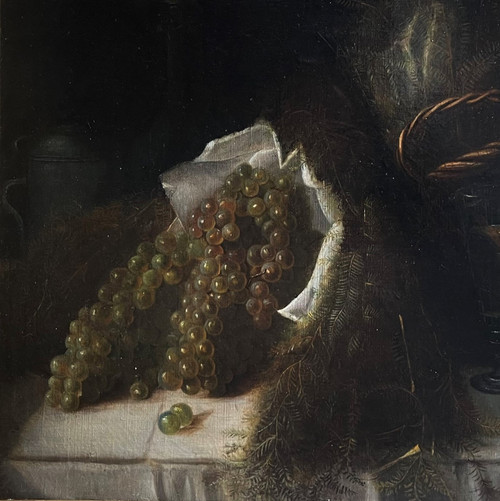  Oil Painting Still Life With Grapes 19th C