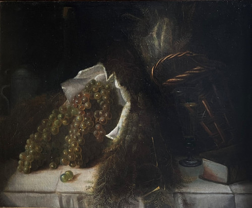  Oil Painting Still Life With Grapes 19th C