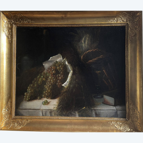  Oil Painting Still Life With Grapes 19th C