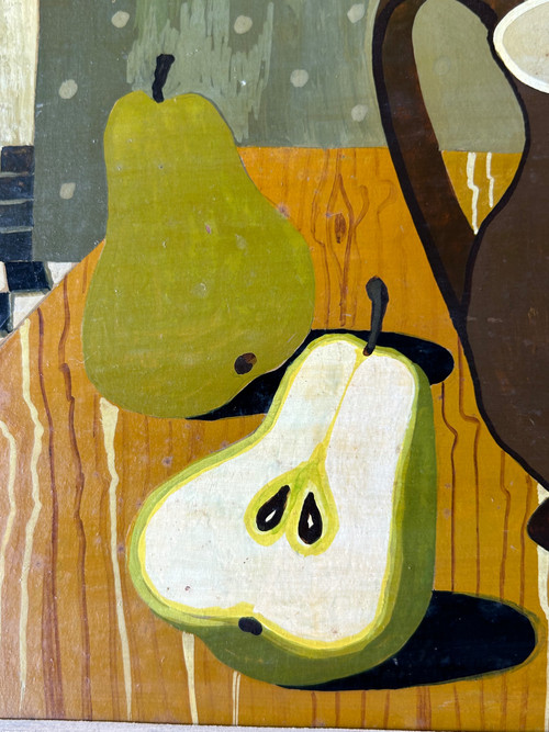 Nature Morte Au Pichet Huile Sur Panneau De Bois Vers 1940 