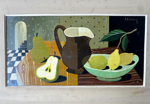 Nature Morte Au Pichet Huile Sur Panneau De Bois Vers 1940 