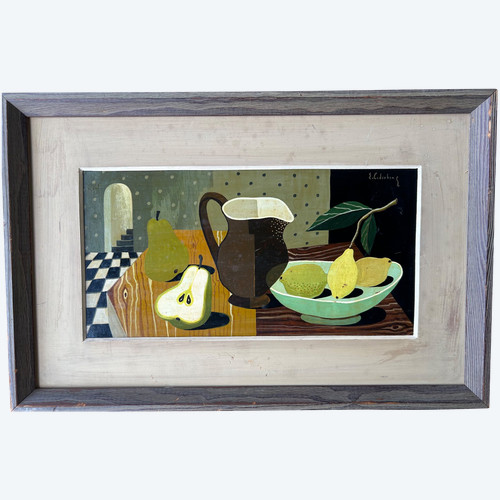 Nature Morte Au Pichet Huile Sur Panneau De Bois Vers 1940 