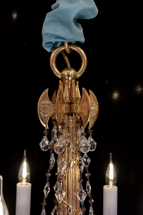 Revolutionary-style chandelier in chiseled and gilded bronze, 19th century