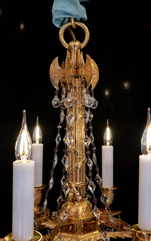 Revolutionary-style chandelier in chiseled and gilded bronze, 19th century