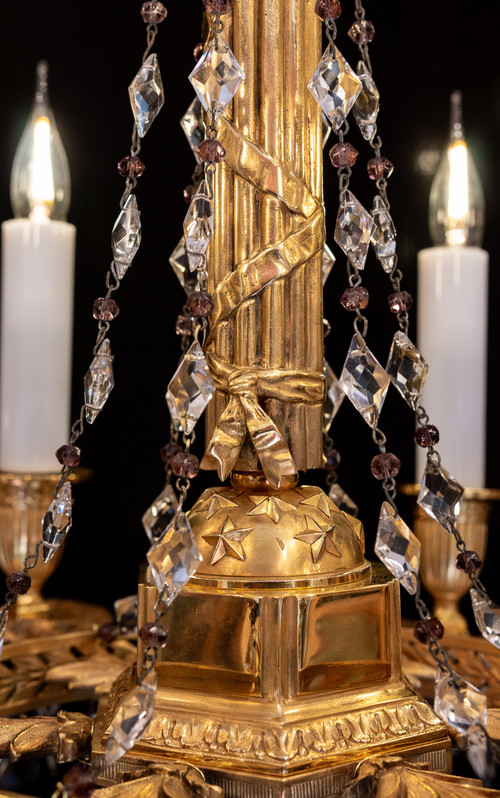 Revolutionary-style chandelier in chiseled and gilded bronze, 19th century