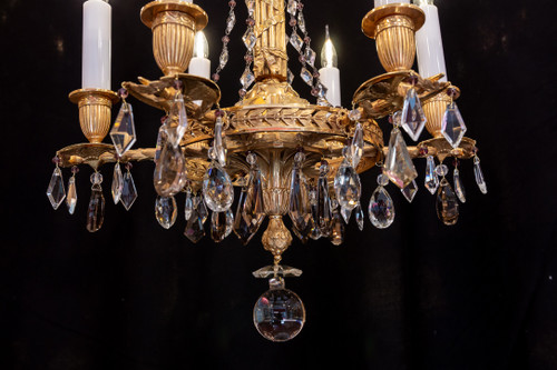 Revolutionary-style chandelier in chiseled and gilded bronze, 19th century