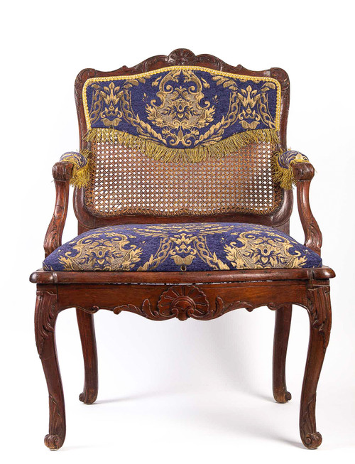 French Régence Period Hand-Carved Wood and Caned Armchair Circa 1720