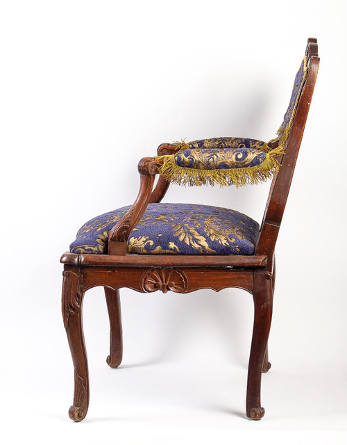 French Régence Period Hand-Carved Wood and Caned Armchair Circa 1720