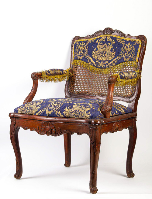 French Régence Period Hand-Carved Wood and Caned Armchair Circa 1720