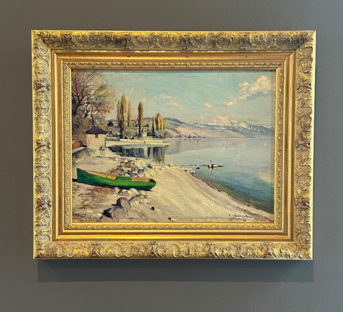 Paul Lépinard (1887-1963), Oil On Panel Lake View Signed