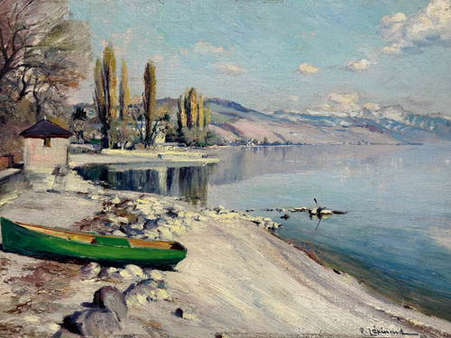 Paul Lépinard (1887-1963), Oil On Panel Lake View Signed